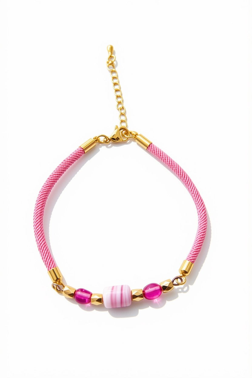 Pink Candy Stripe Glass Bracelet