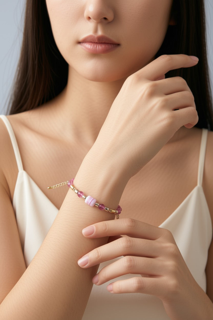 Pink Candy Stripe Glass Bracelet