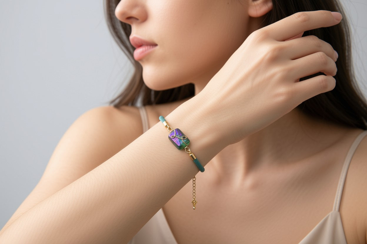 Emerald Aurora Glass Rope Bracelet