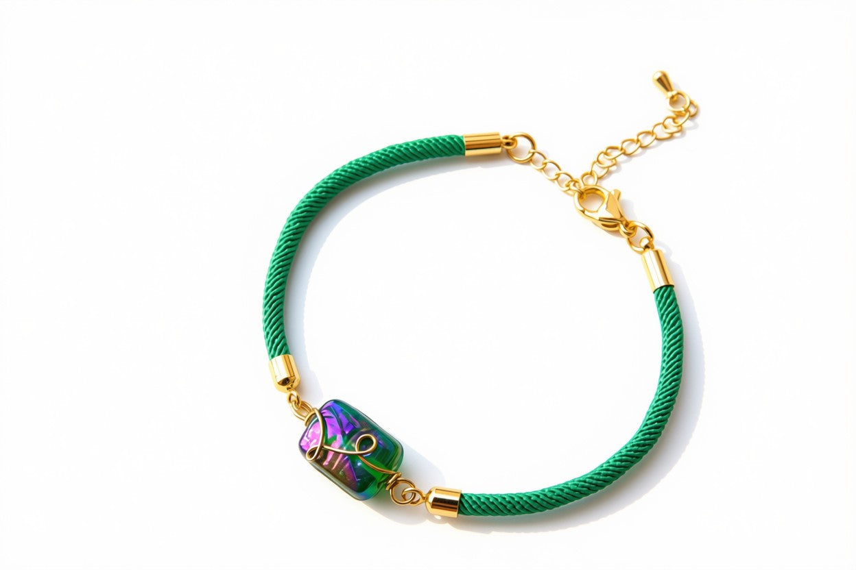 Emerald Aurora Glass Rope Bracelet