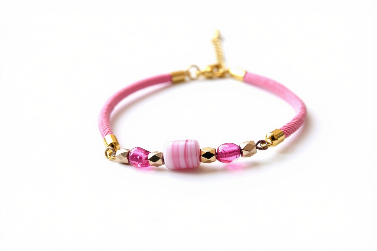 Pink Candy Stripe Glass Bracelet