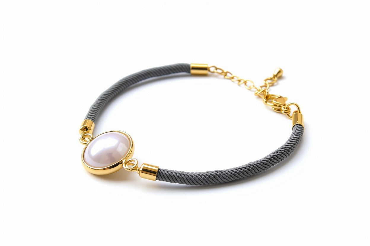 Luna Pearl Grey Rope Bracelet